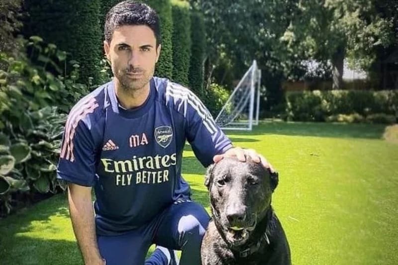 Arteta đưa chó Win đến sân tập bóng đá